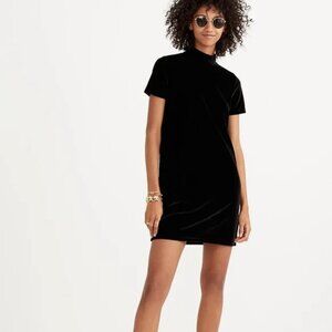 Madewell | Velvet Mock Neck Mini Dress Stretchy Black | Size XS